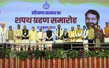 शपथ ग्रहण समारोह : प्रधानमंत्री मोदी की मौजूदगी में राज्यपाल ने दिलाई पद व गोपनीयता की शपथ नायब सैनी बने हरियाणा के 11वें मुख्यमंत्री